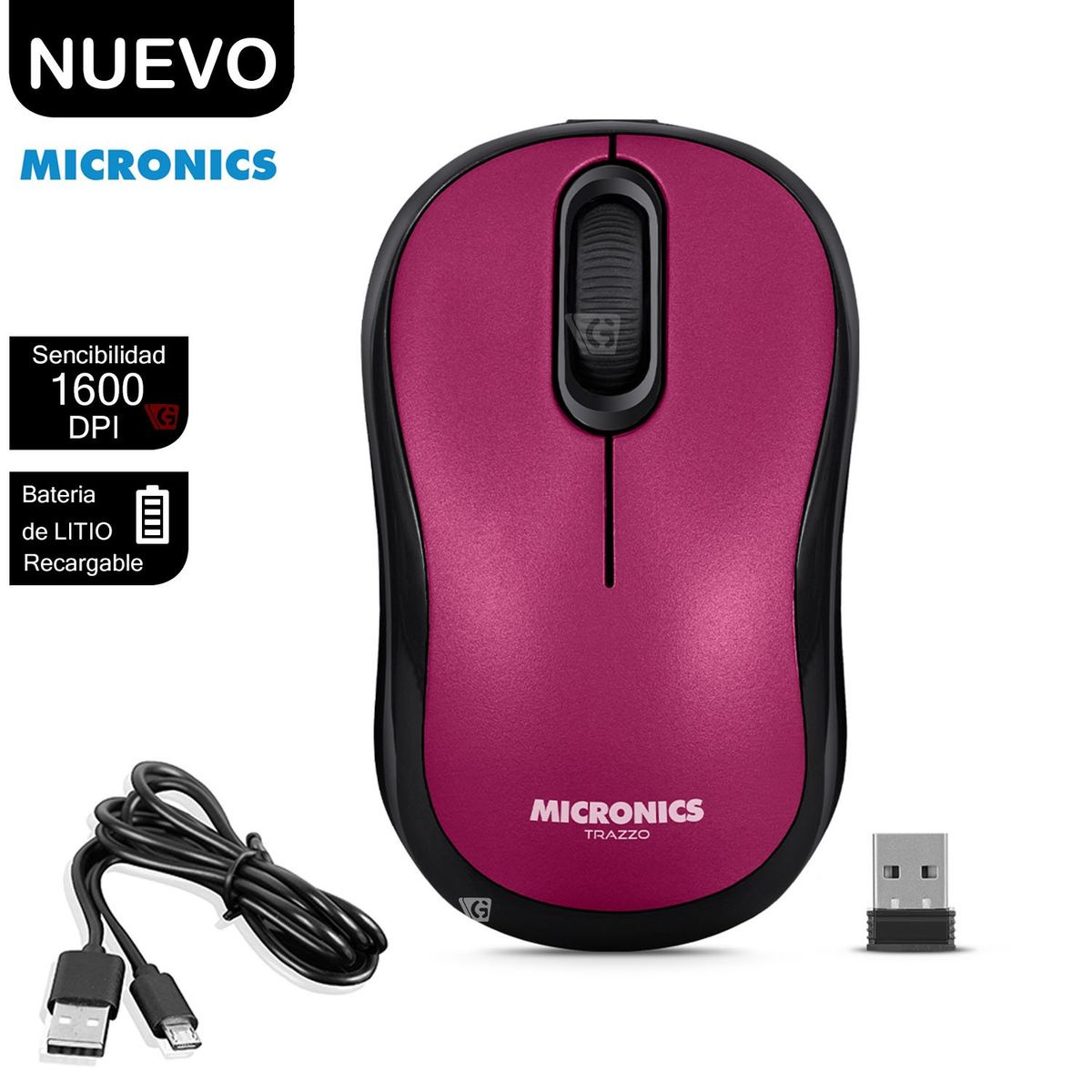 MICRONICS - Mouse Inalámbrico Micronics MIC M700-3M Magenta Red