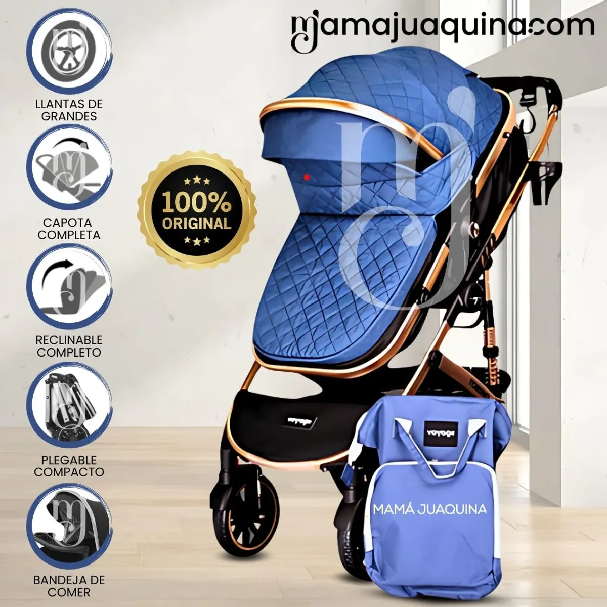 VOYAGE - Coche Travel System «THORINE» con Mochila de Lujo Blue