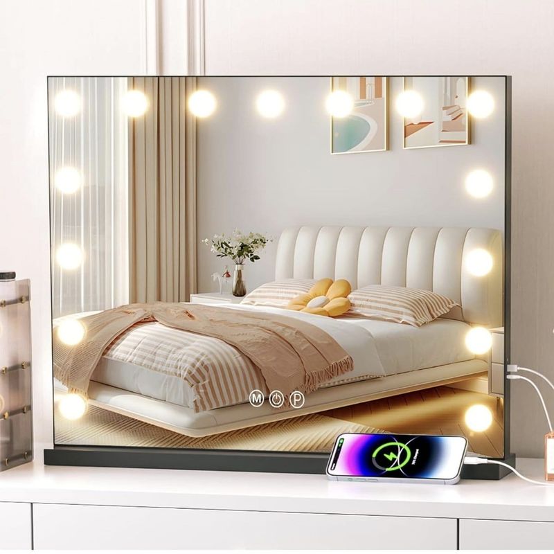 GENERICO - Espejo de Maquillaje con Luces LED iluminado Táctiles 58 x 46cm NEGRO
