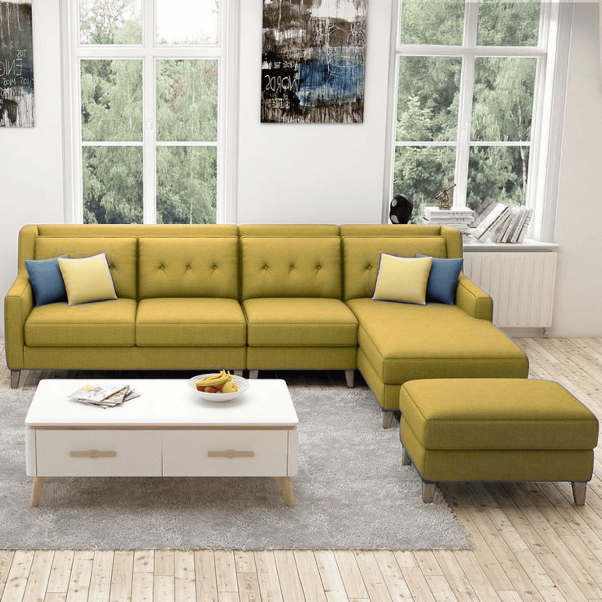 GENERICO - Seccional Derecho Barroco + banqueta de regalo - Amarillo