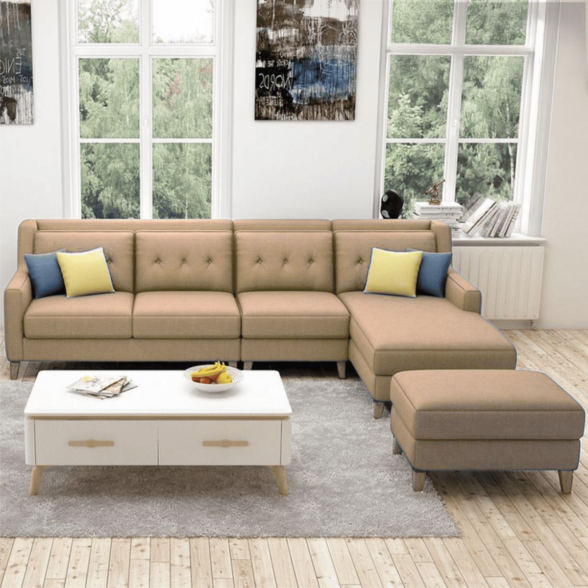 GENERICO - Seccional Derecho Barroco + banqueta de regalo - Beige