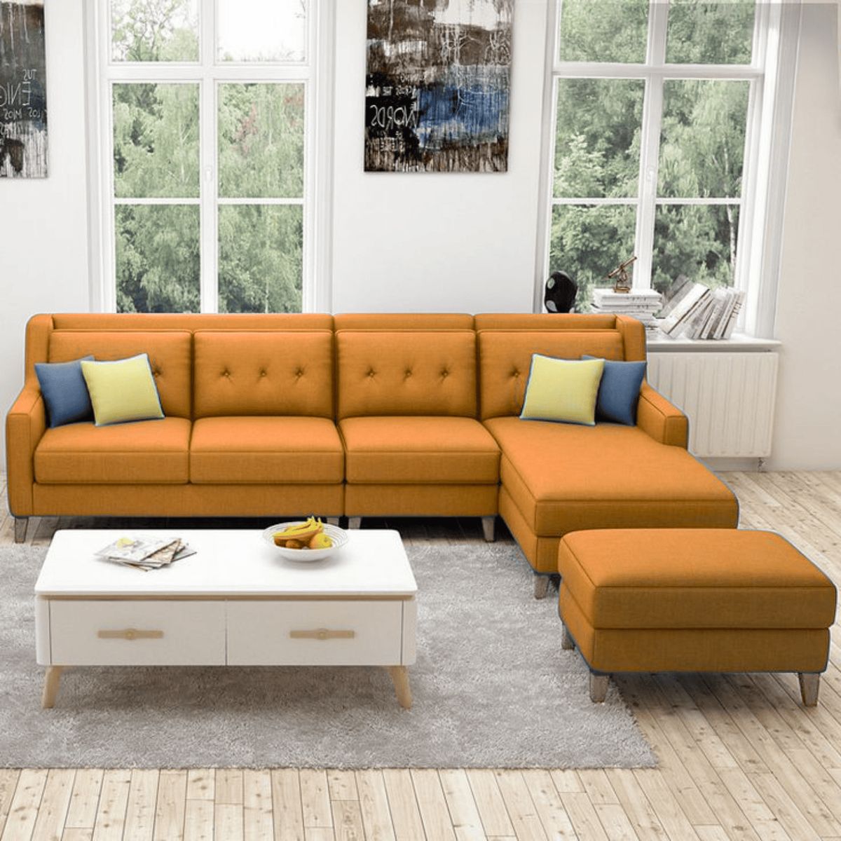 GENERICO - Seccional Derecho Barroco + banqueta de regalo - Mostaza