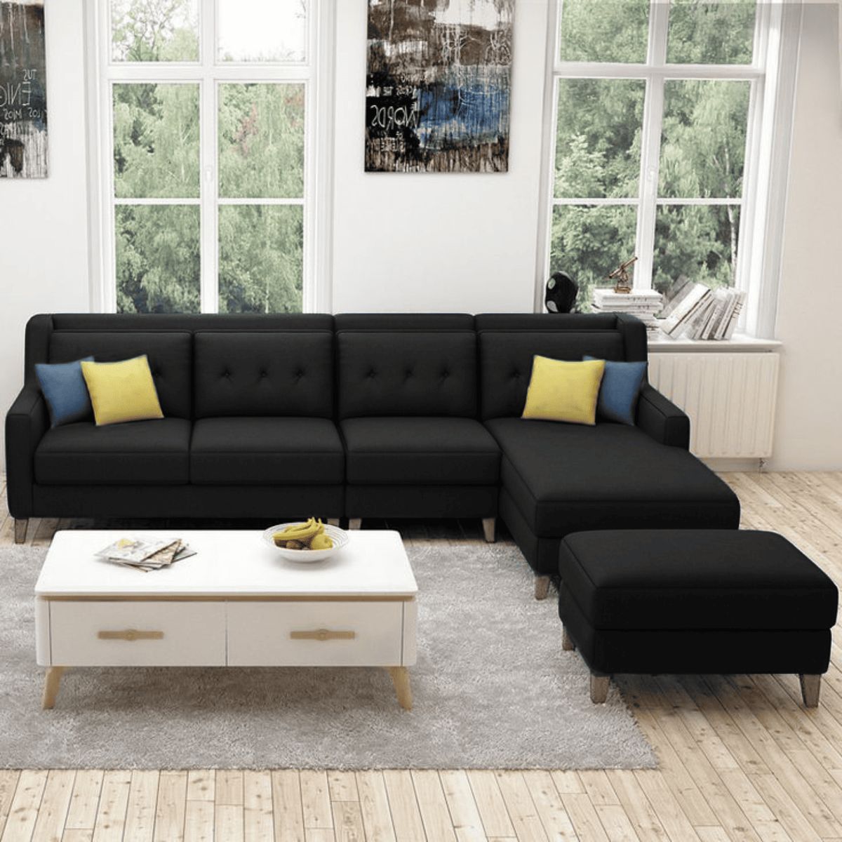 GENERICO - Seccional Derecho Barroco + banqueta de regalo - Negro