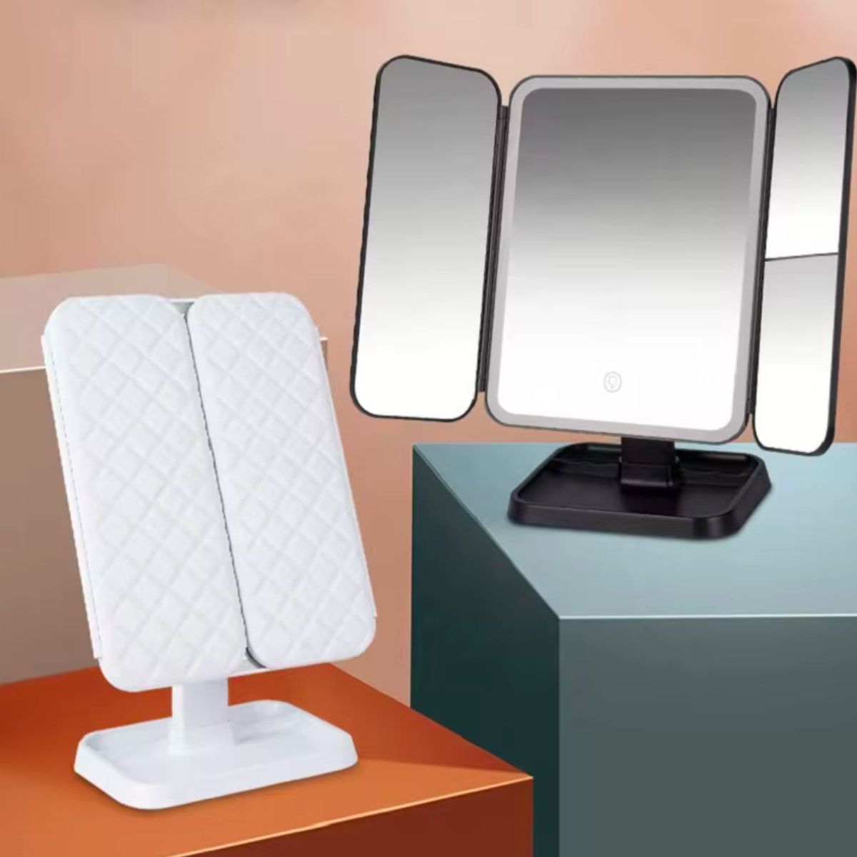 GENERICO - Espejo 3 cuerpos con luz Led y aumento - Rosado