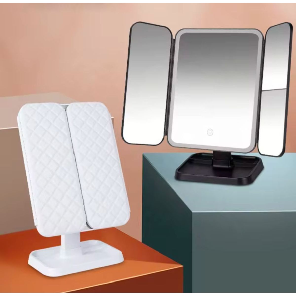 GENERICO - Espejo 3 cuerpos con luz Led y aumento - Rosado