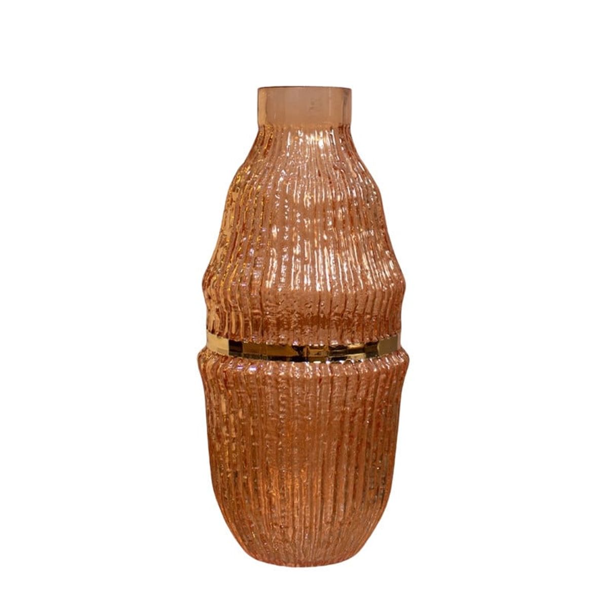 PANADECOR - Florero de Vidrio Texturizado con Detalle Dorado 31cm