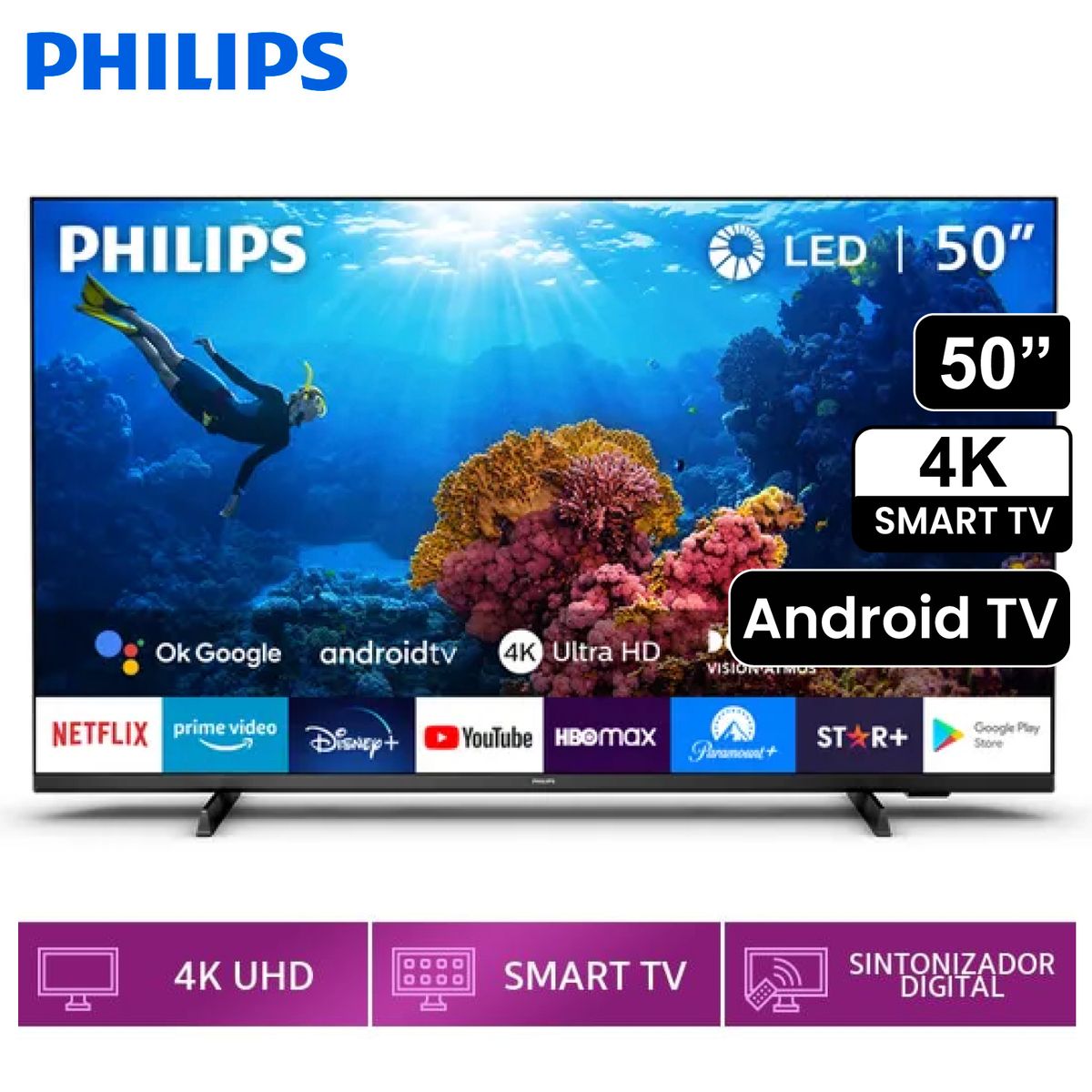 Televisor Philips LED 4K UHD Smart 50 Pulg 50PUD7406, marca PHILIPS - Foto Principal