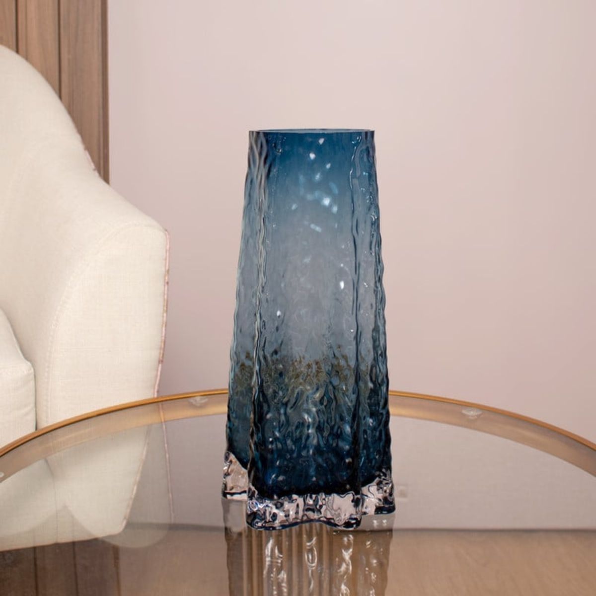 PANADECOR - Florero de Vidrio Azul Texturizado Moderno 30cm