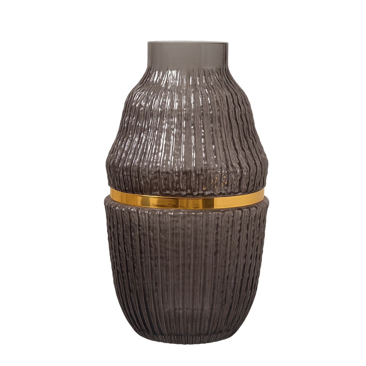 PANADECOR - Florero Panadecor Texturizado Gris Con Detalle Dorado De Vidrio 32Cm