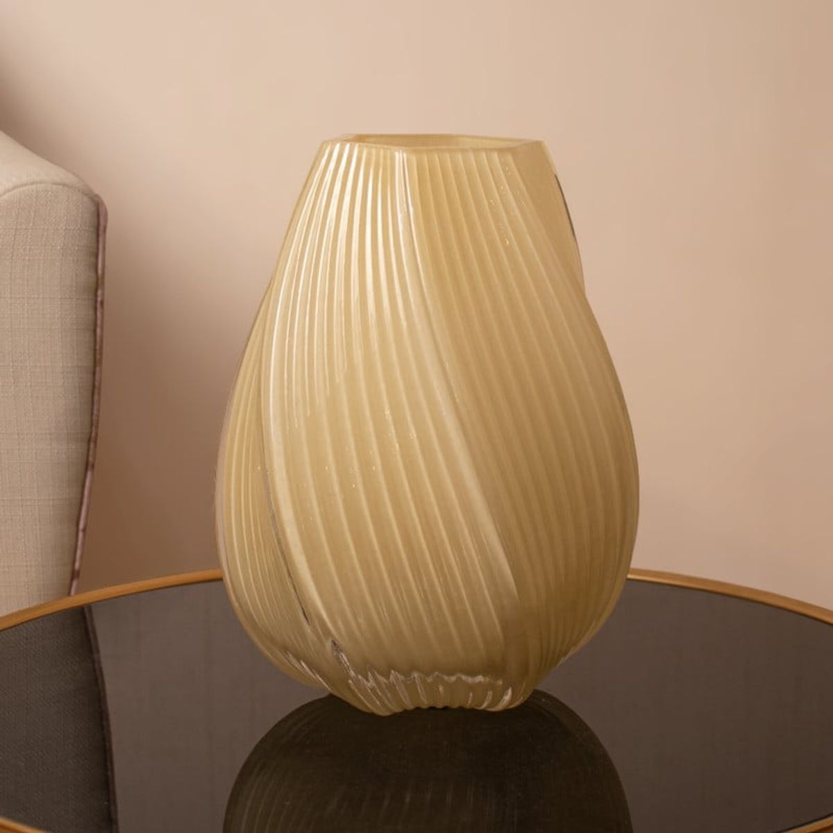 PANADECOR - Florero Vidrio Ámbar Estriado Moderno 25cm