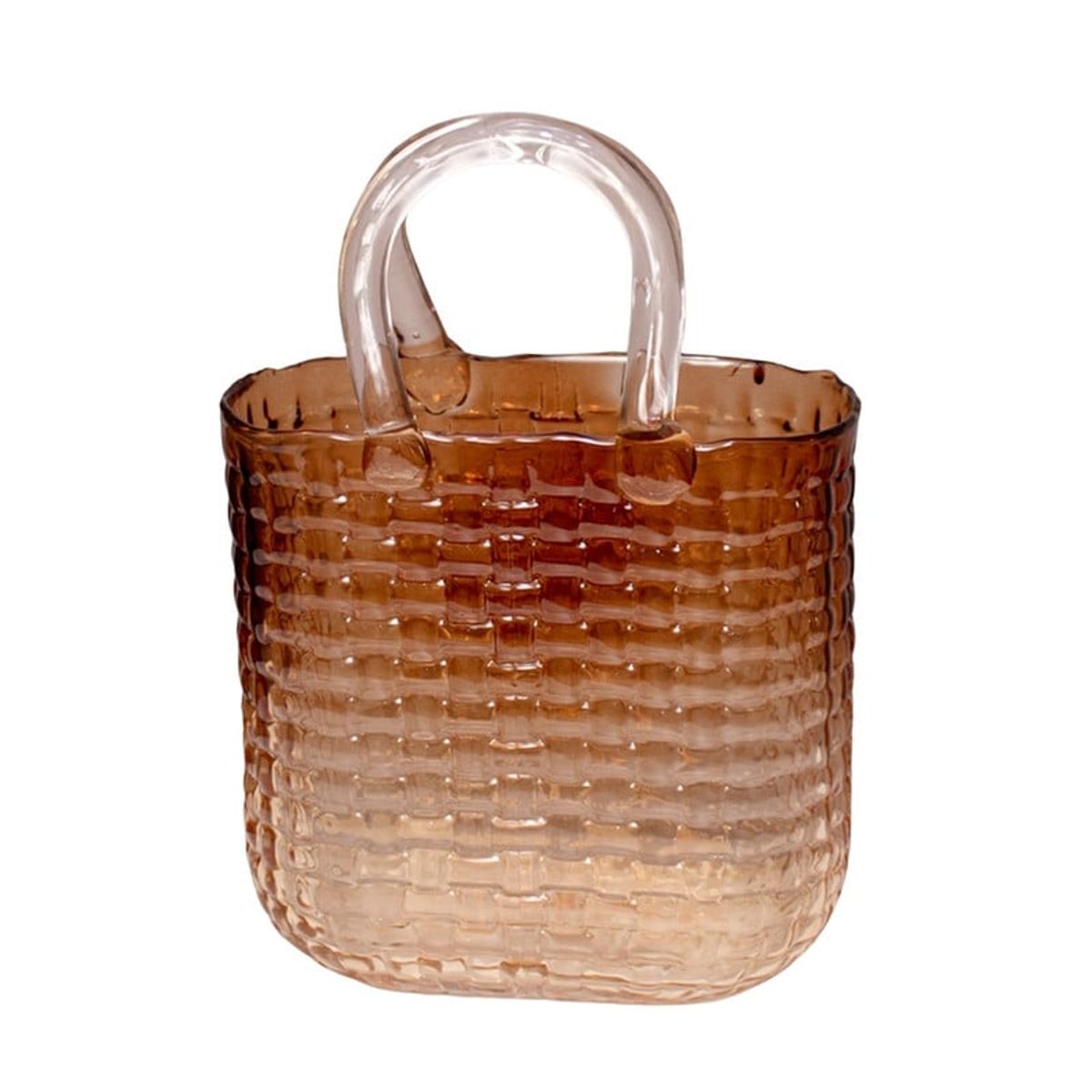 PANADECOR - Florero de Vidrio Gris Transparente Estilo Bolso Tejido 27cm