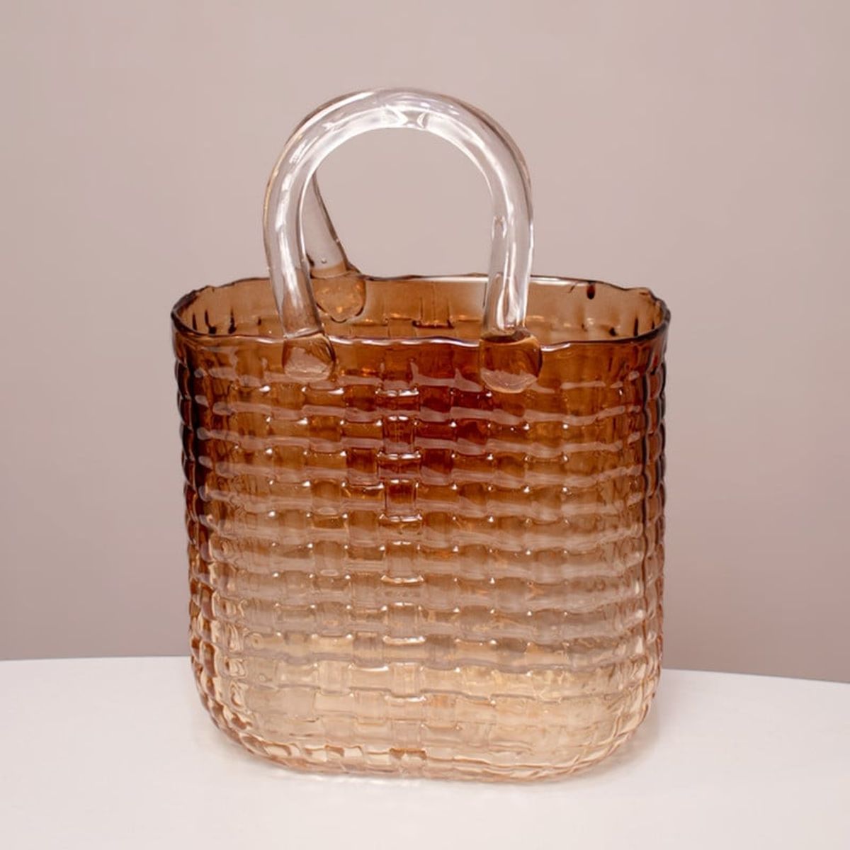 PANADECOR - Florero de Vidrio Gris Transparente Estilo Bolso Tejido 27cm