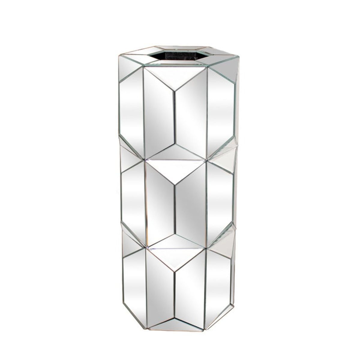 PANADECOR - Florero Panadecor Hexagonal Plateado Con Espejos Decorativos En Mdf 40Cm