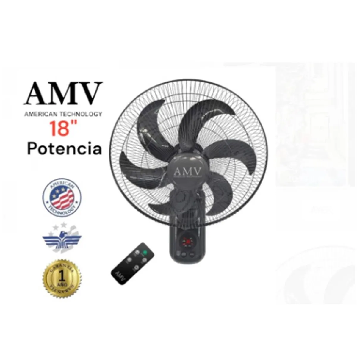 GENERICO - VENTILADOR DE PARED AMV 18"CON CONTROL REMOTO 100 Watts