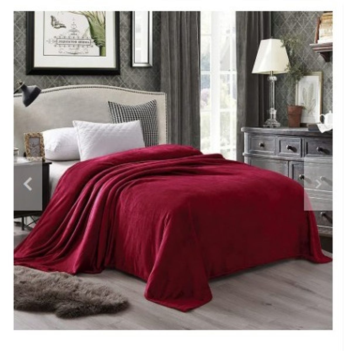 GENERICO - CUBRECAMA DOS PLAZAS Y MEDIA QUEEN DE PELUCHE PELO CORTO VINO TINTO
