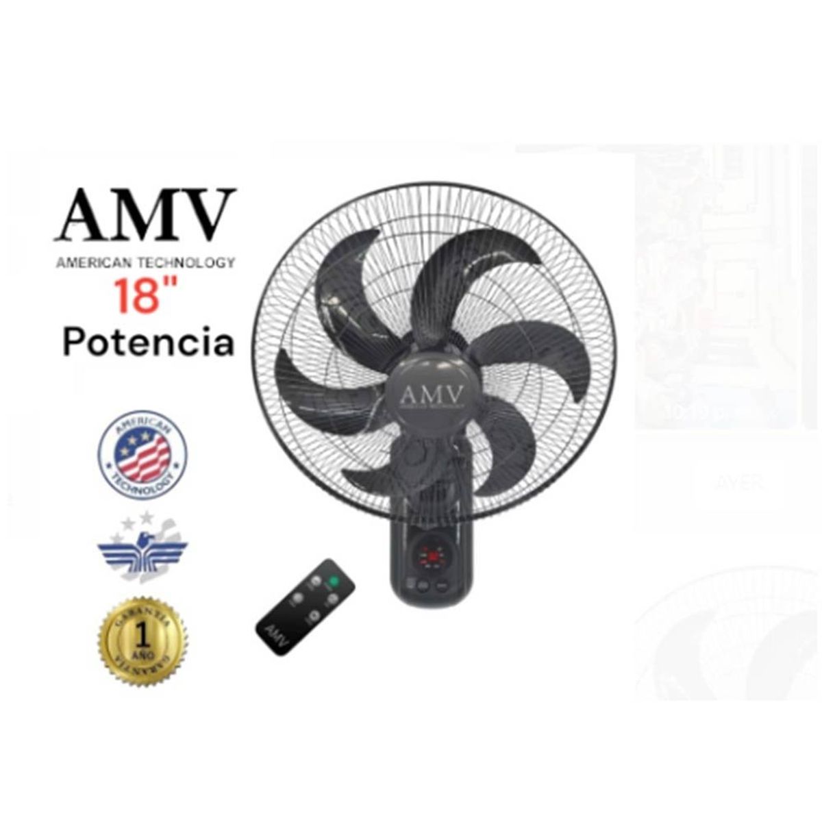 GENERICO - VENTILADOR DE PARED AMV 18"CON CONTROL REMOTO 100 Watts