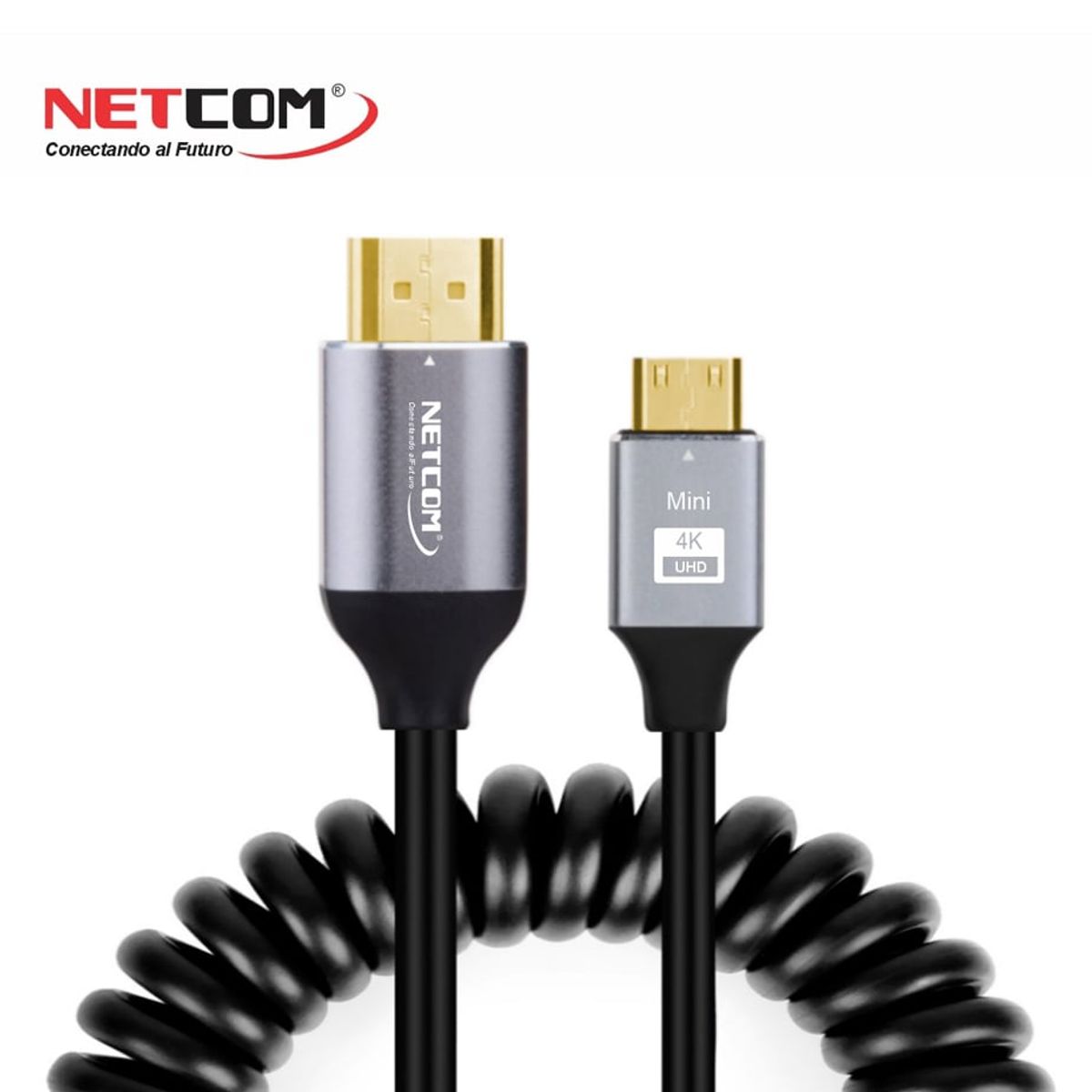 NETCOM - Cable Mini Hdmi a Hdmi 1.5 Metros espiralado NETCOM 2.0 4K 60 Hz eARC