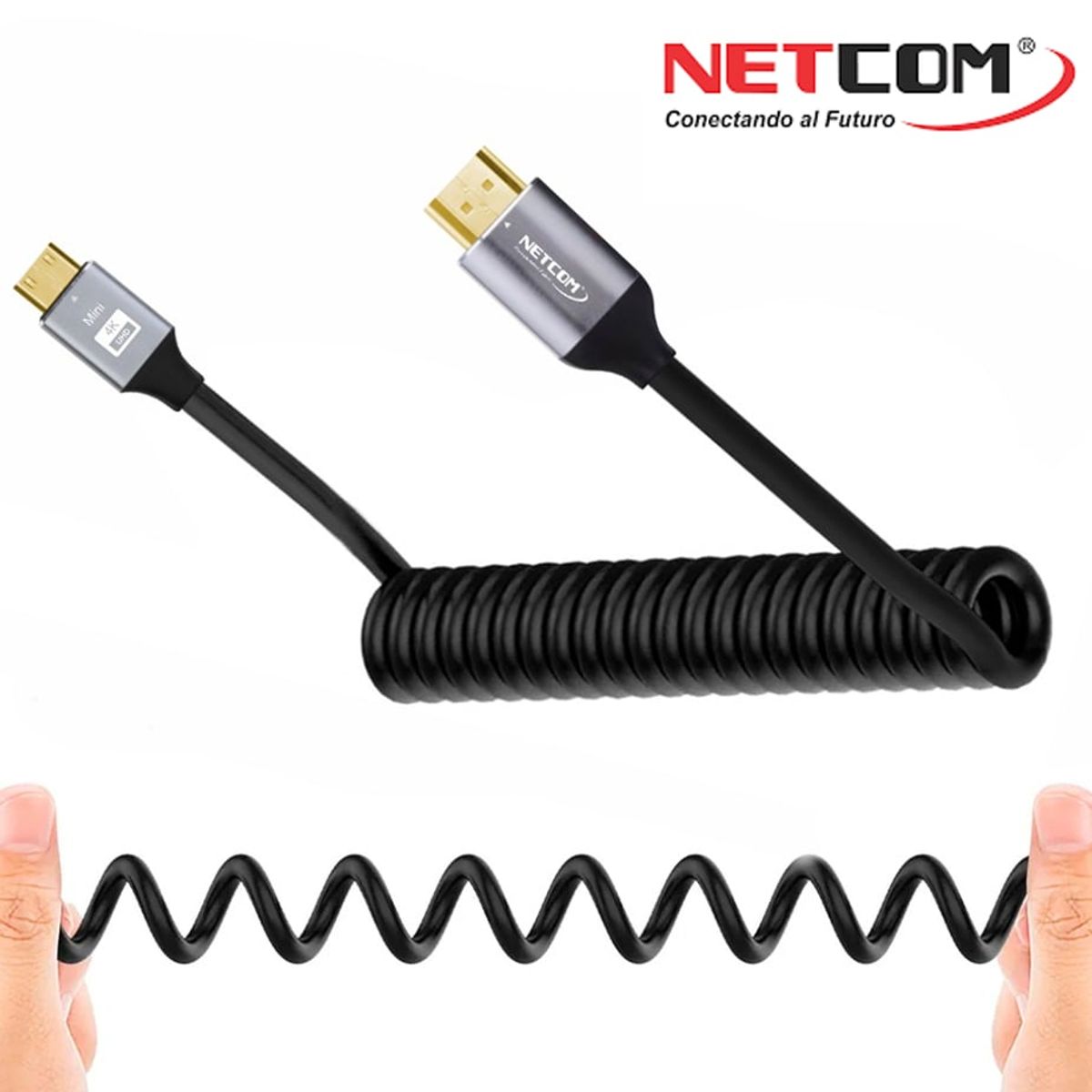NETCOM - Cable Mini Hdmi a Hdmi 1.5 Metros espiralado NETCOM 2.0 4K 60 Hz eARC