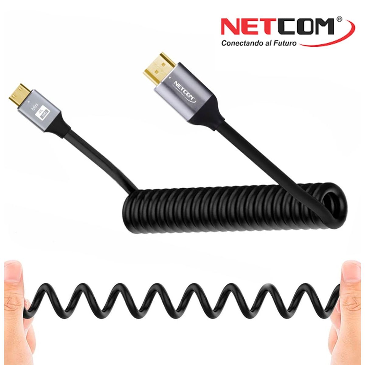 NETCOM - Cable Mini Hdmi a Hdmi 1.5 Metros espiralado NETCOM 2.0 4K 60 Hz eARC