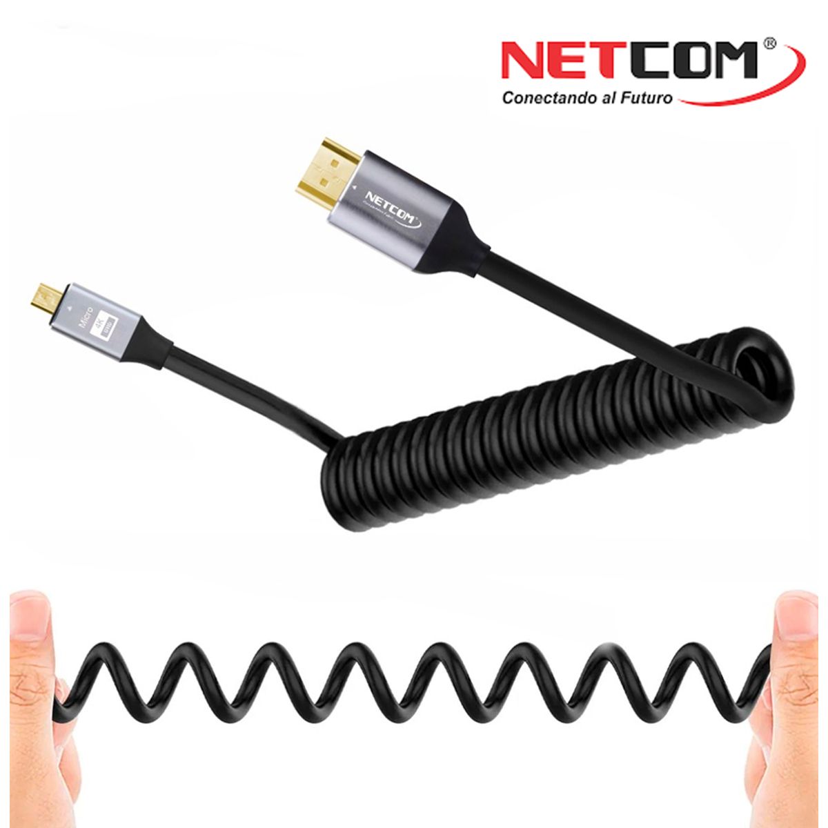 GENERICO - Cable Micro Hdmi a Hdmi 1.5 Metros espiralado NETCOM 2.0 4K 60 Hz eARC