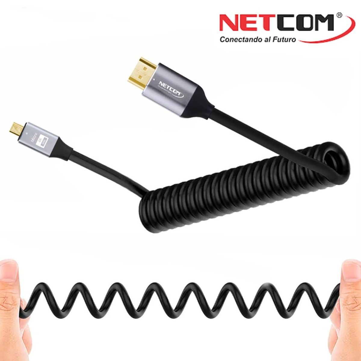 GENERICO - Cable Micro Hdmi a Hdmi 1.5 Metros espiralado NETCOM 2.0 4K 60 Hz eARC
