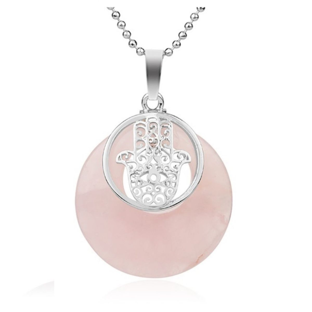LUCYANA JOYAS Y ACCESORIOS - Collar Mujer de Mano de Fátima Hamsa y Cuarzo Rosa - Joyas Lucyana