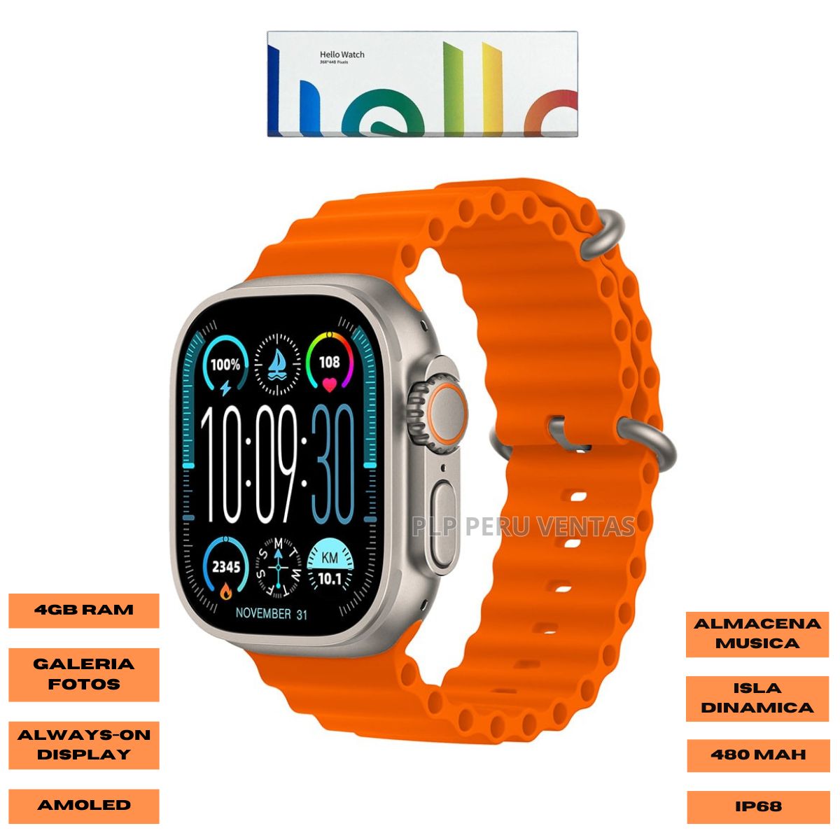 OEM - Smartwatch Hello Watch 3 Ultra 2Gene 470mAh Naranja
