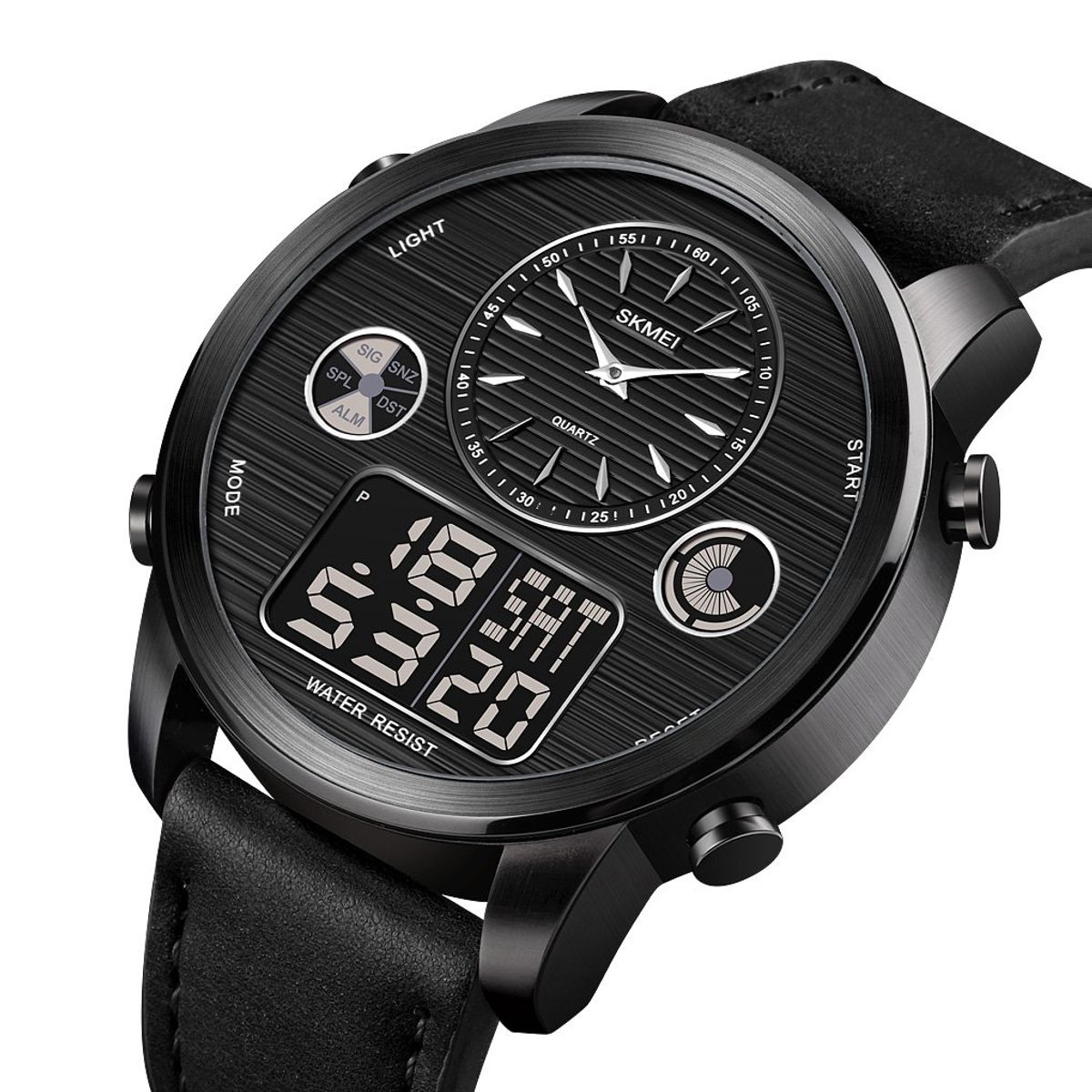 SKMEI - Reloj Skmei 1653 Negro Correa Cuero Hora Mundial