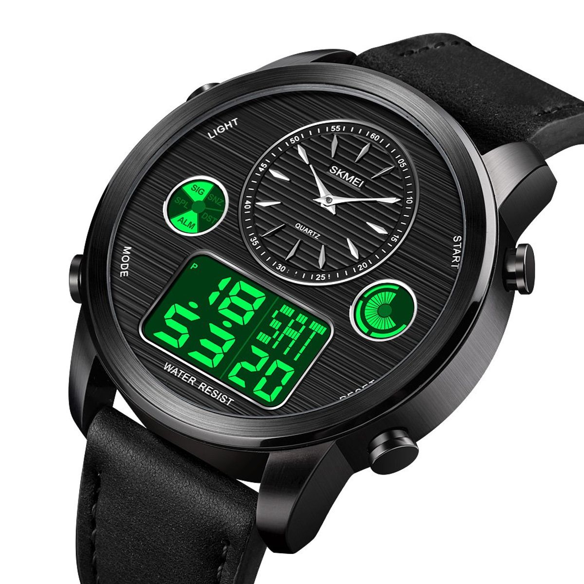 SKMEI - Reloj Skmei 1653 Negro Correa Cuero Hora Mundial