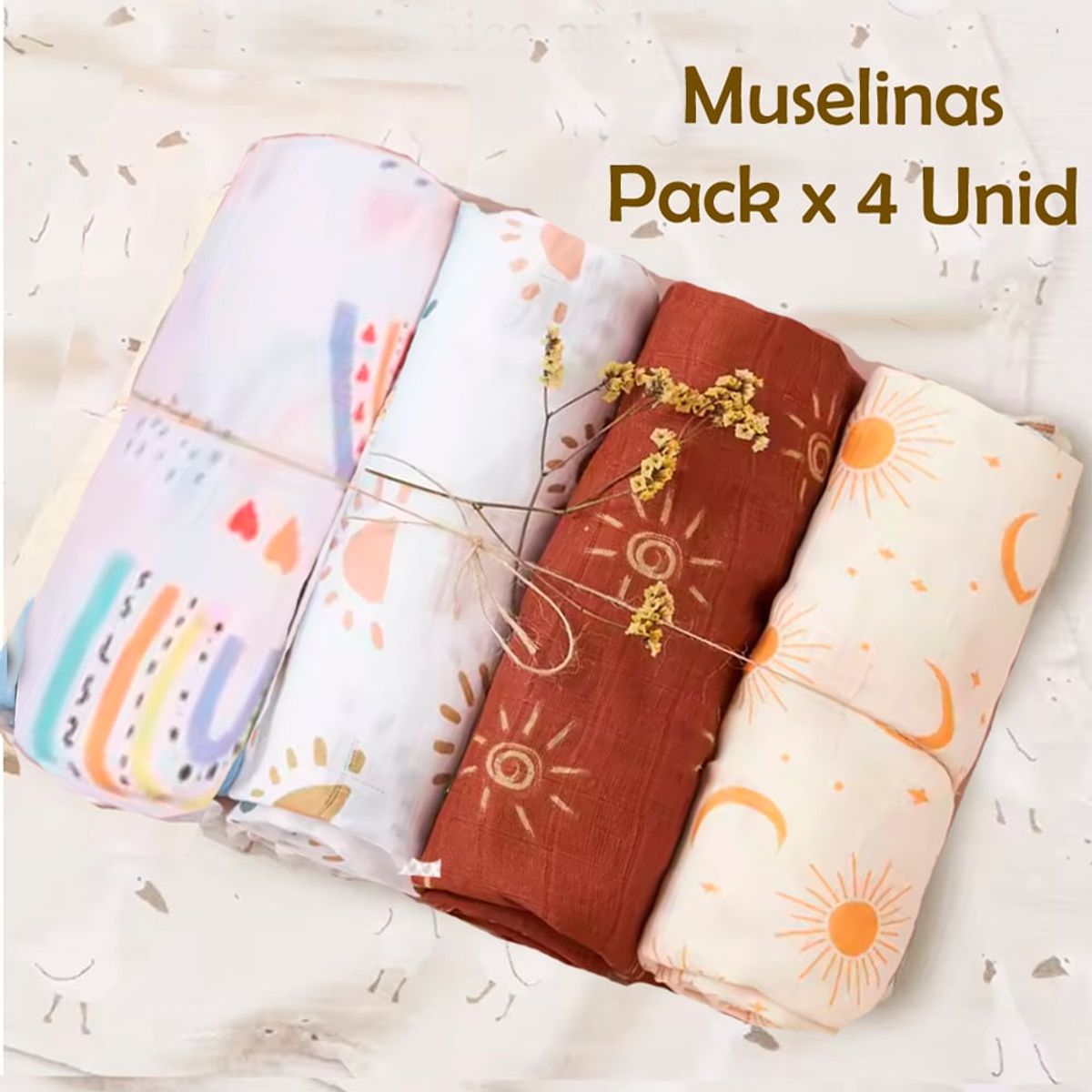 GENERICO - Manta Muselina para Bebé 100% Algodón Pack x  4 Unidades