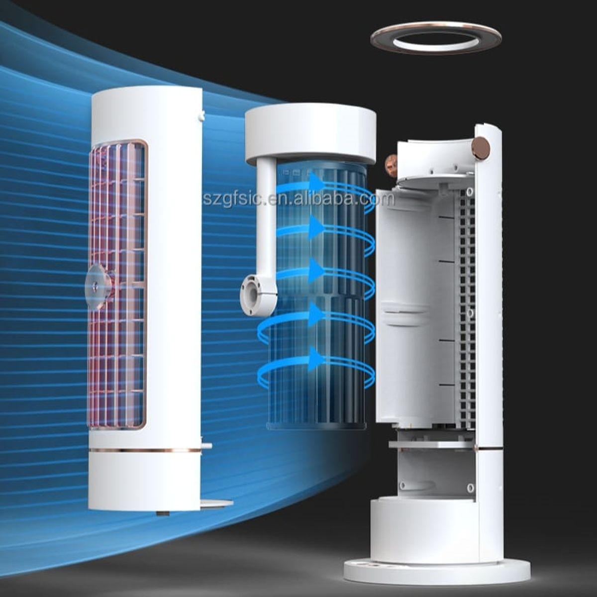 GENERICO - VENTILADOR TORRE RECARGABLE con HUMIFICADOR OSCILACION 90 Grados