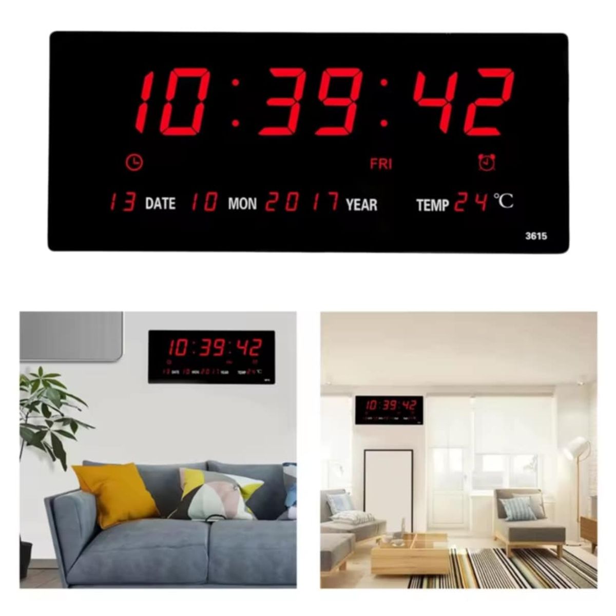 GENERICO - Reloj Digital Led 36 x 15cm de Pared de Sala - Oficina - Departamento