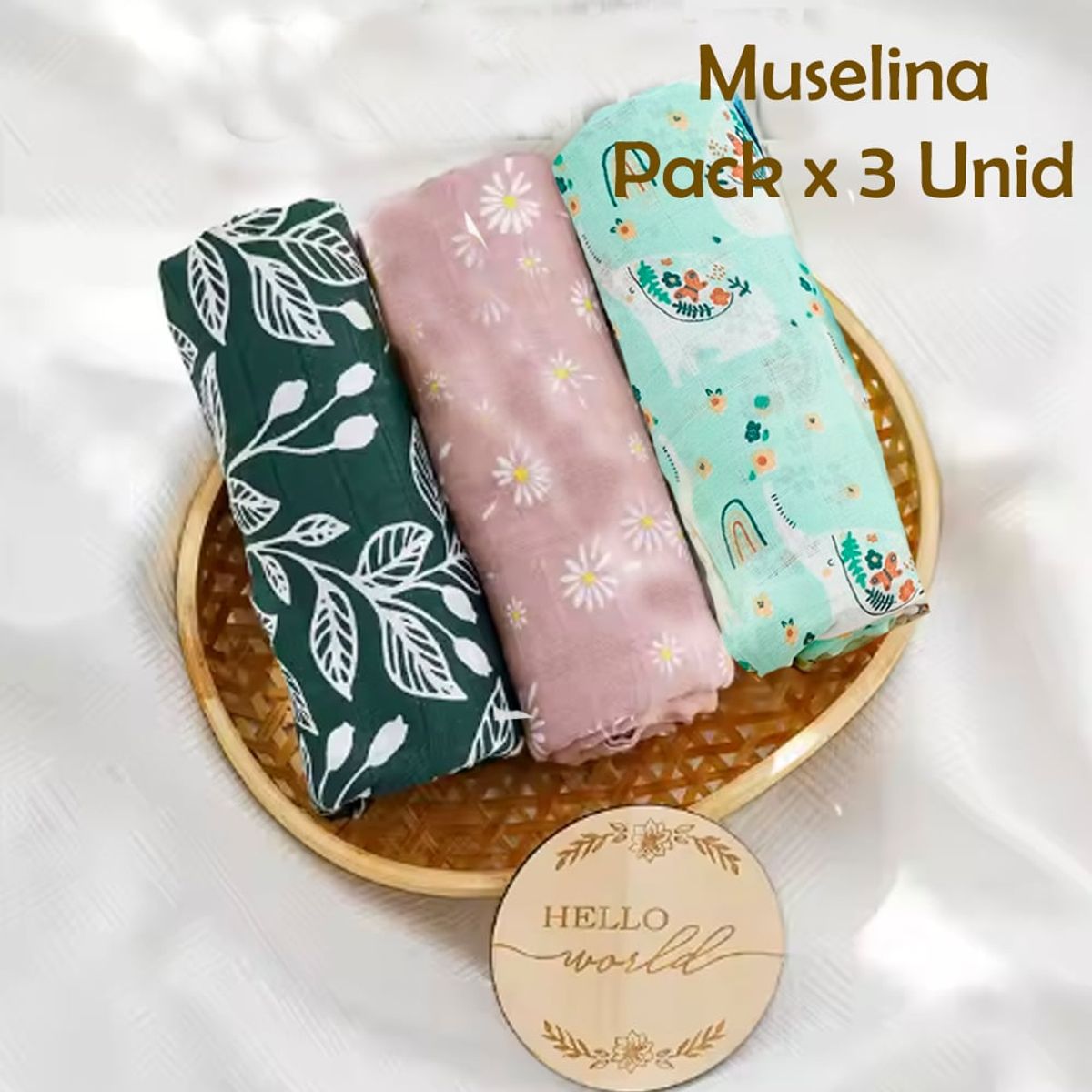 GENERICO - Manta Muselina para Bebé 100% Algodón Pack x  3 Unidades