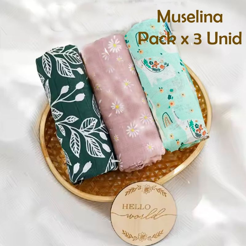 GENERICO - Manta Muselina para Bebé 100% Algodón Pack x  3 Unidades