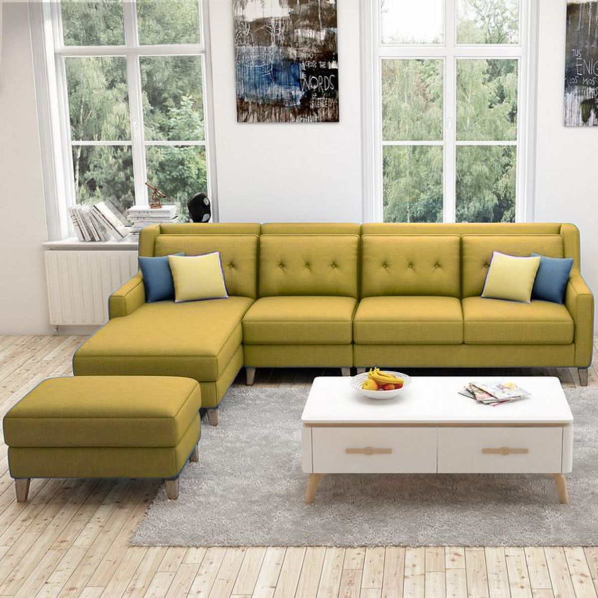 GENERICO - Seccional Izquierdo Barroco + banqueta de regalo - Amarillo