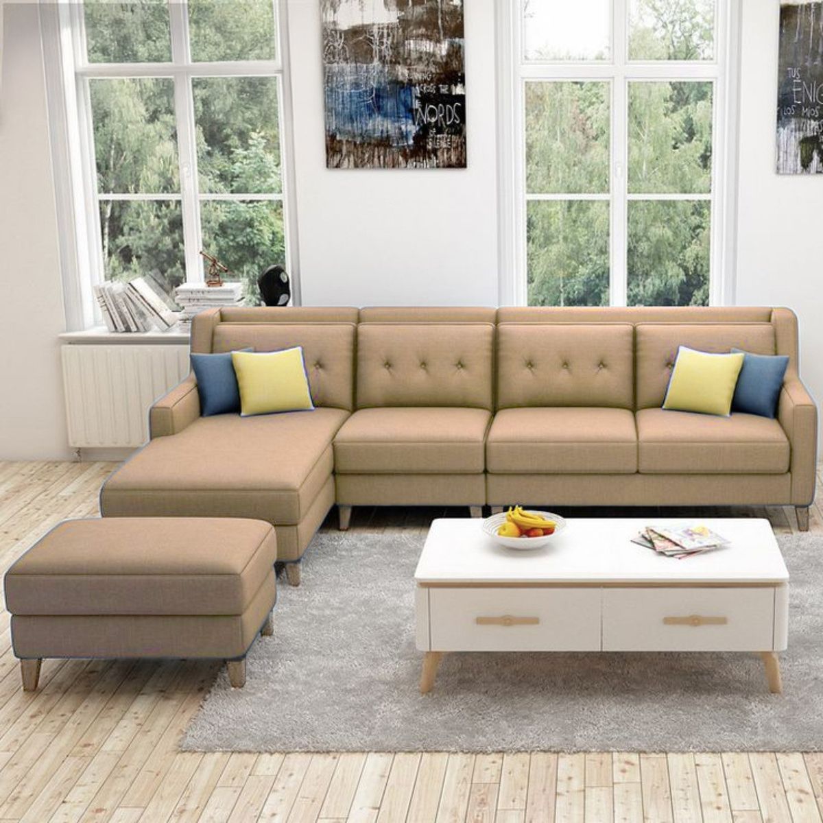 GENERICO - Seccional Izquierdo Barroco + banqueta de regalo - Beige