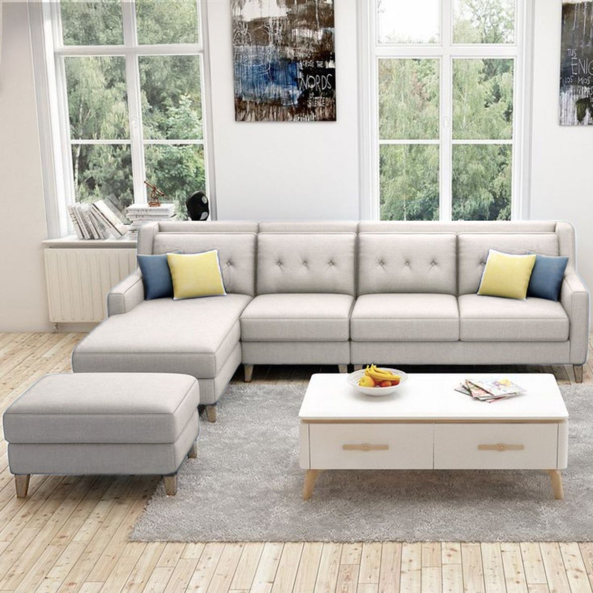 GENERICO - Seccional Izquierdo Barroco + banqueta de regalo - Blanco