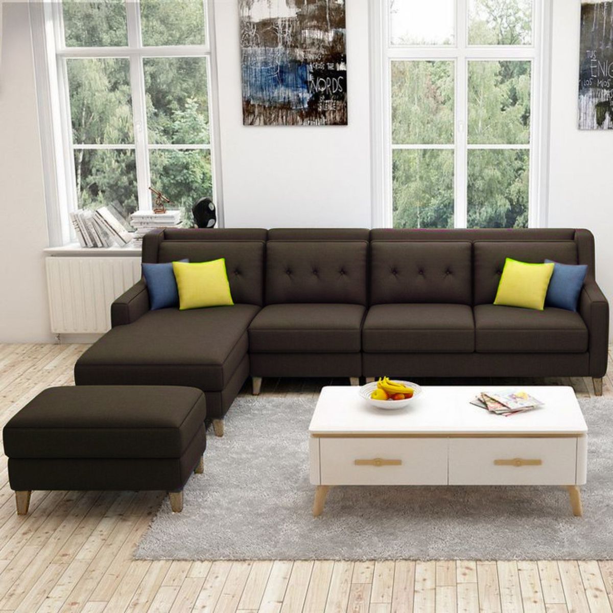 GENERICO - Seccional Izquierdo Barroco + banqueta de regalo - Marrón