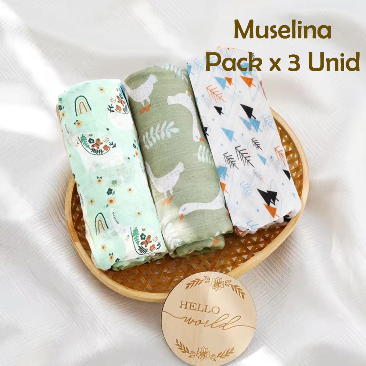 GENERICO - Manta Muselina para Bebé 100% Algodón Pack x 3 Unidades