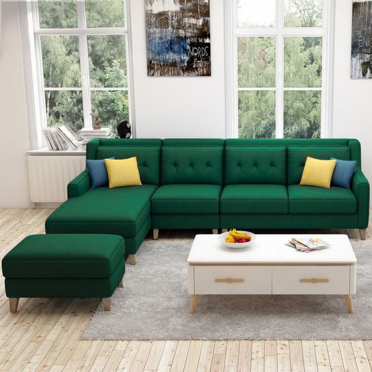 GENERICO - Seccional Izquierdo Barroco + banqueta de regalo - Verde