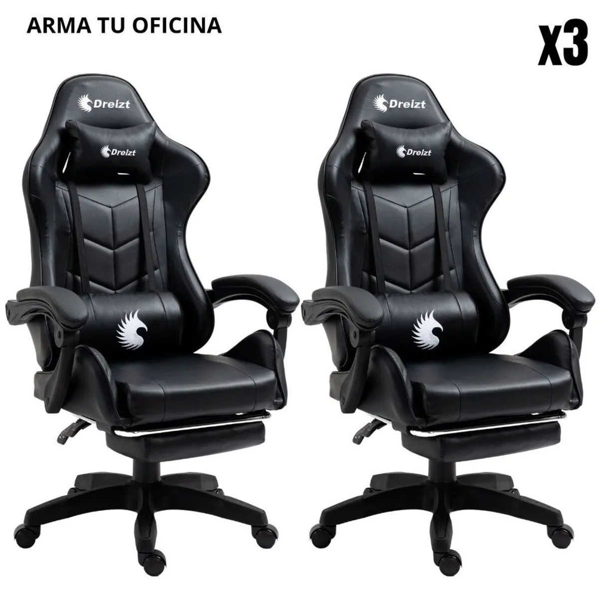 DREIZT - Combo 3 Silla Gamer Ergonómica Dreizt Shine Series Negro