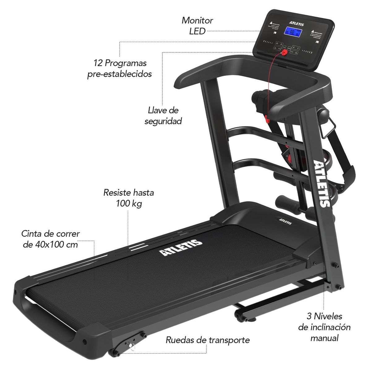ATLETIS - Trotadora Apex IX 12.8 km/h 2.0 hp Multifunción