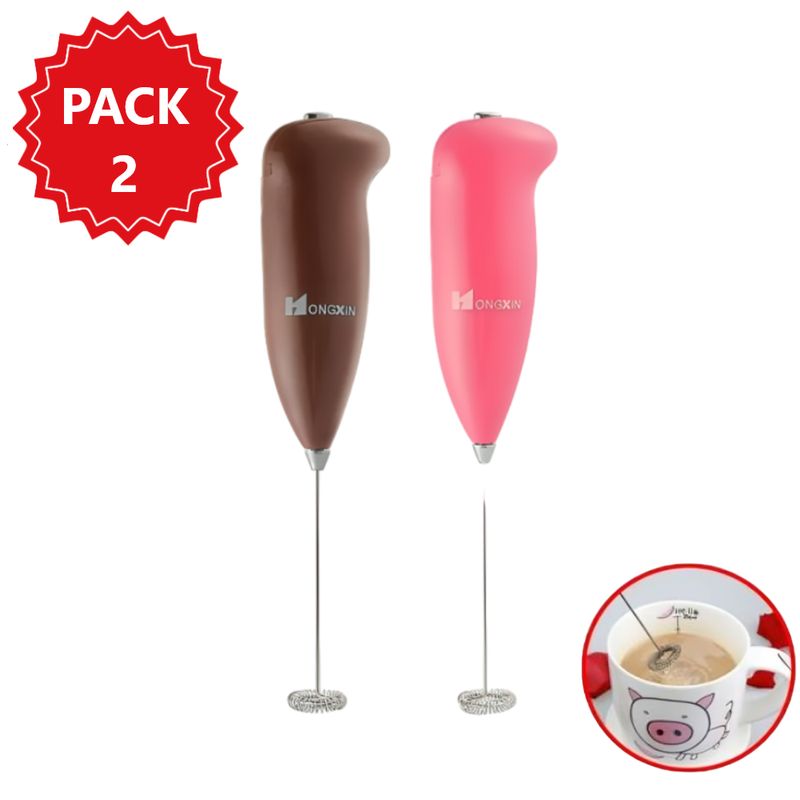 GENERICO - Kit 2 Mini batidoras eléctrica a pila para café - Marrón y Rosado