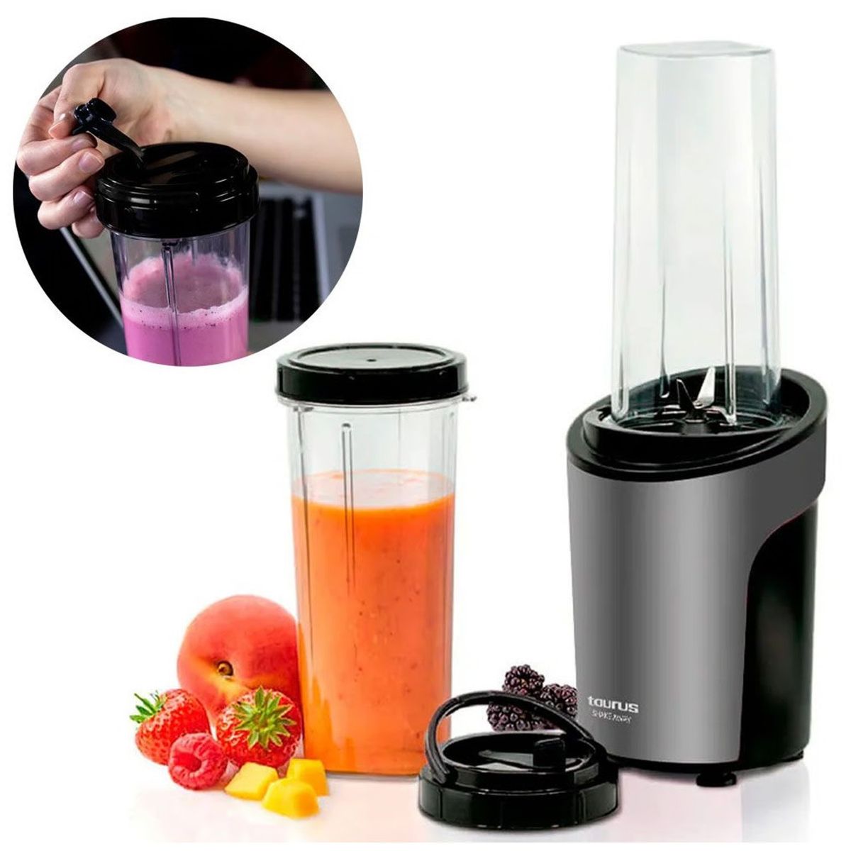 TAURUS - Mini licuadora TAURUS 600 ML SHAKE AWAY con 2 vasos