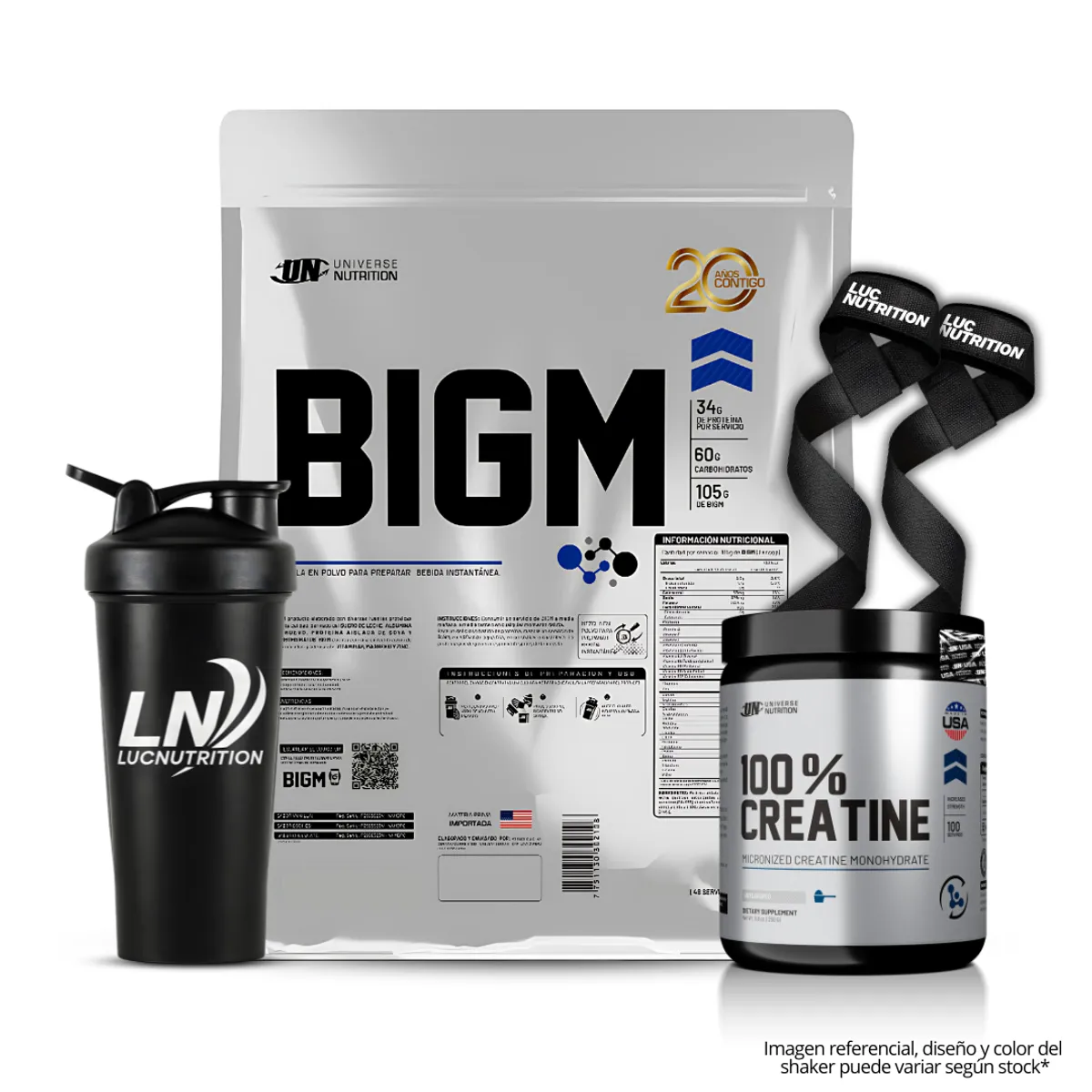 UNIVERSE NUTRITION - Bigm 5 kg Ganador de Peso - Vainilla + Creatina Universe Nutrition 250g + Shaker + Straps