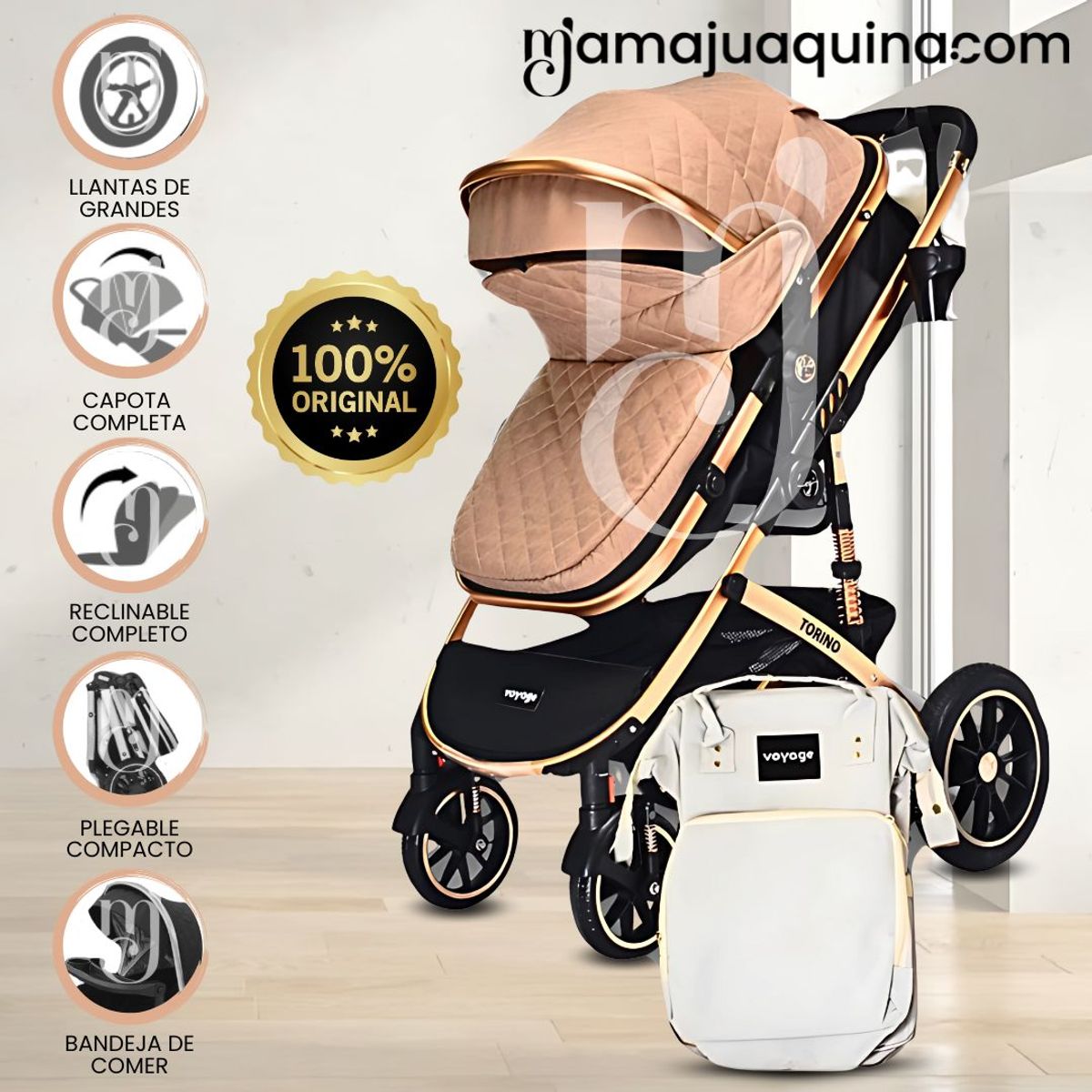 VOYAGE - Coche Travel System «THORINE» con Mochila de Lujo Melón