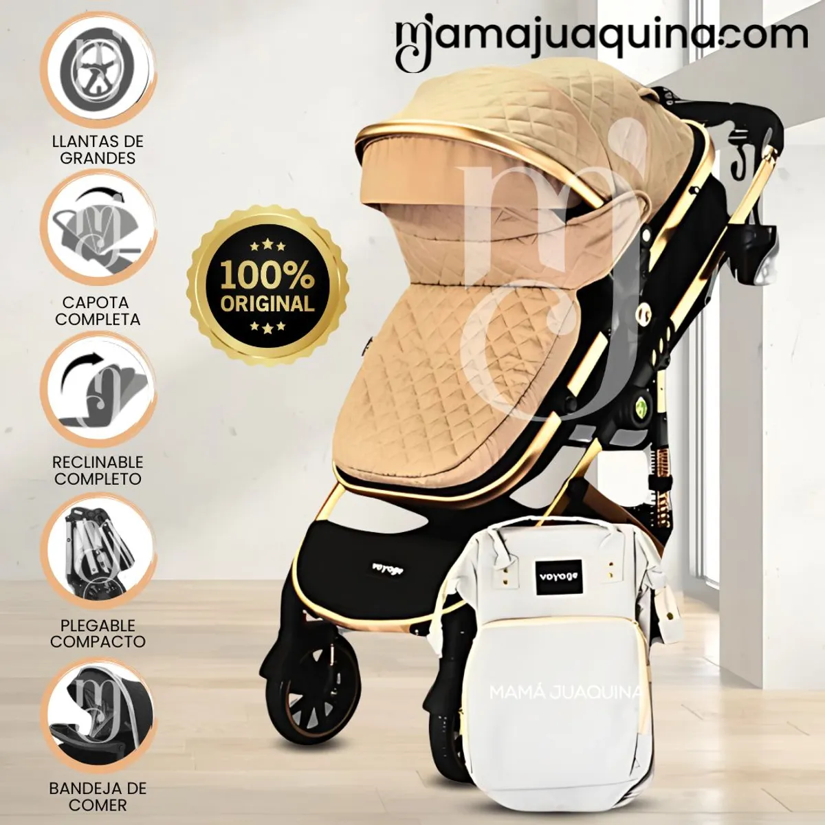 VOYAGE - Coche Travel System «THORINE» con Mochila de Lujo Beige
