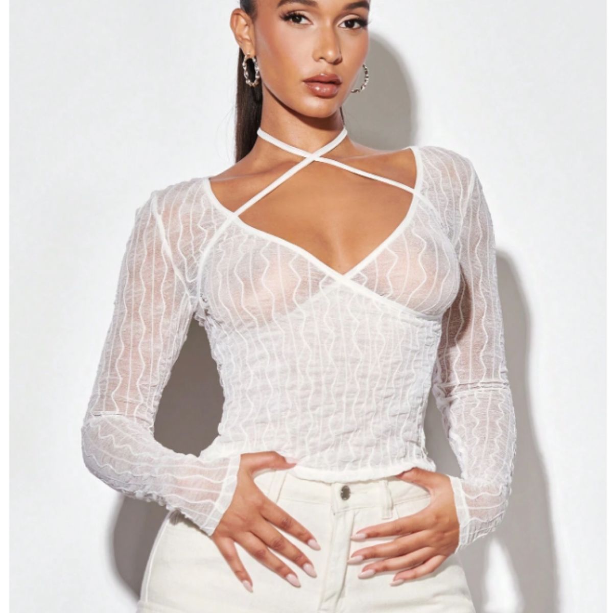 GENERICO - TOP LOLITAS DE GASA TRAPARENTE URBANO MANGA LARGA