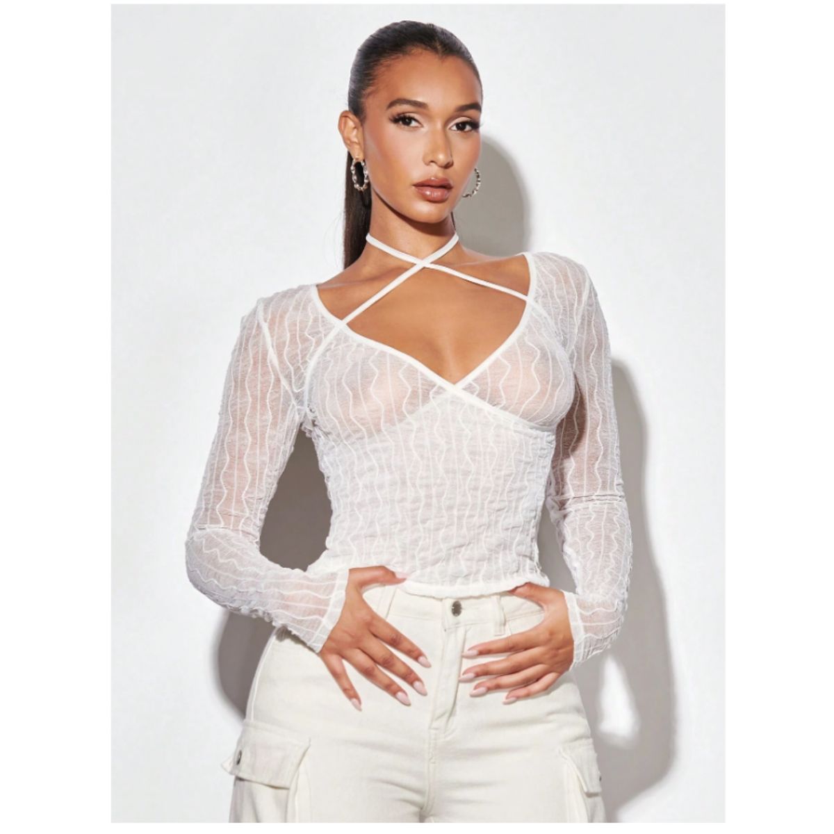 GENERICO - TOP LOLITAS DE GASA TRAPARENTE URBANO MANGA LARGA