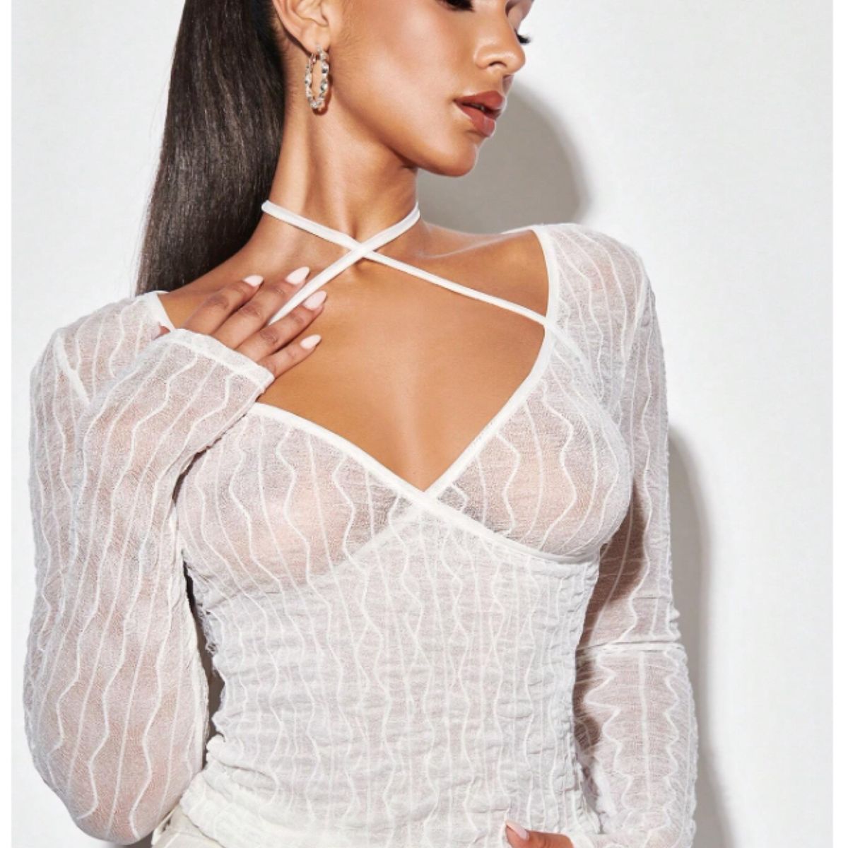 GENERICO - TOP LOLITAS DE GASA TRAPARENTE URBANO MANGA LARGA